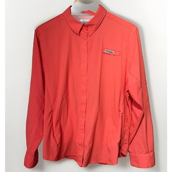 Columbia Tops - Columbia PFG Button-Up Shirt Women’s Size XL Omni-Shade Long Sleeve Melon Color
